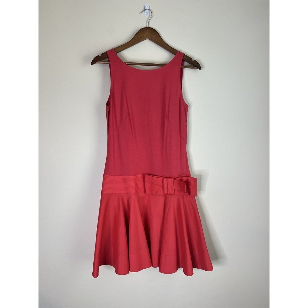 Paule Ka Womens Size 6 Pink Mixed Material Dress Drop Waist Bow Sleeveless